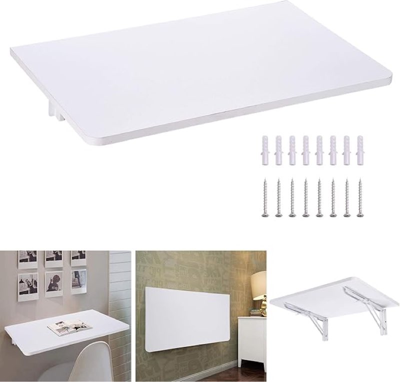 Yescom Wall Mounted Floating Folding Desk Wooden PC Dining Drop Leaf Table 24"x16" 50lbs Weight Capicity for Study White