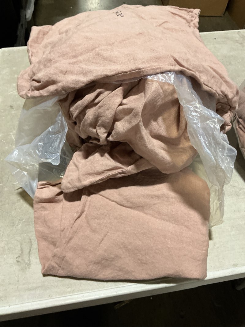 Condition photo showing As Is for european linen sheet set, king, dusty mauve