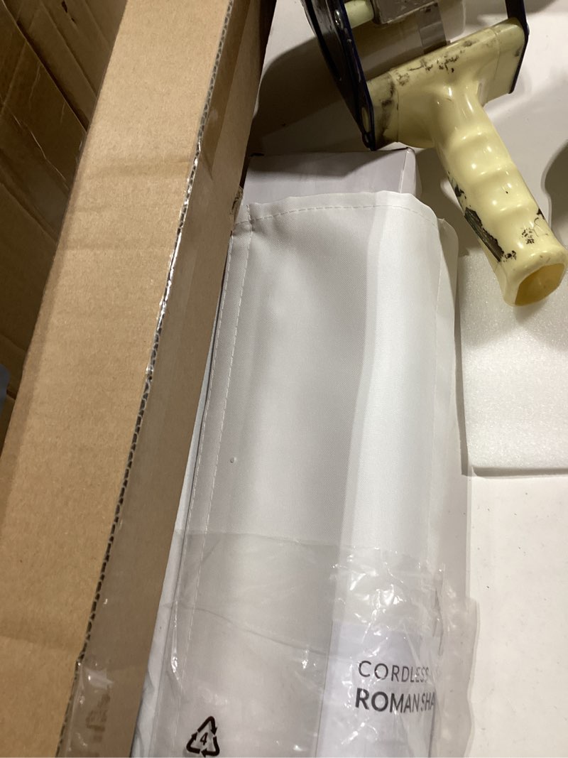 Condition photo showing Good Condition for chicology roman shades for windows , window treatments , roman shades , roman window shades , room darkening shades , window shades , 27"w x 64"h , belgian snow (privacy & light filtering) belgian snow (privacy & light filtering) 27"w x 64"h