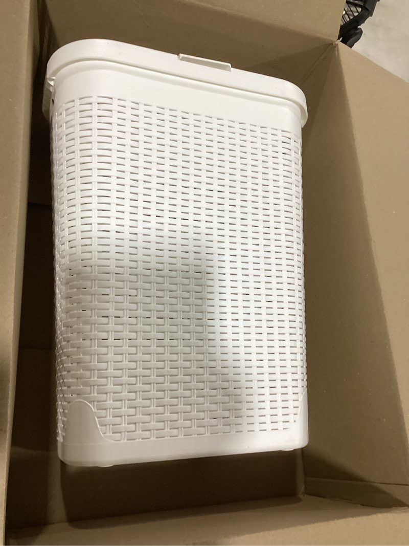 Condition photo showing Good Condition for mind reader slim laundry hamper with lid, 40l clothes basket, premium wicker design, plastic, white white single
