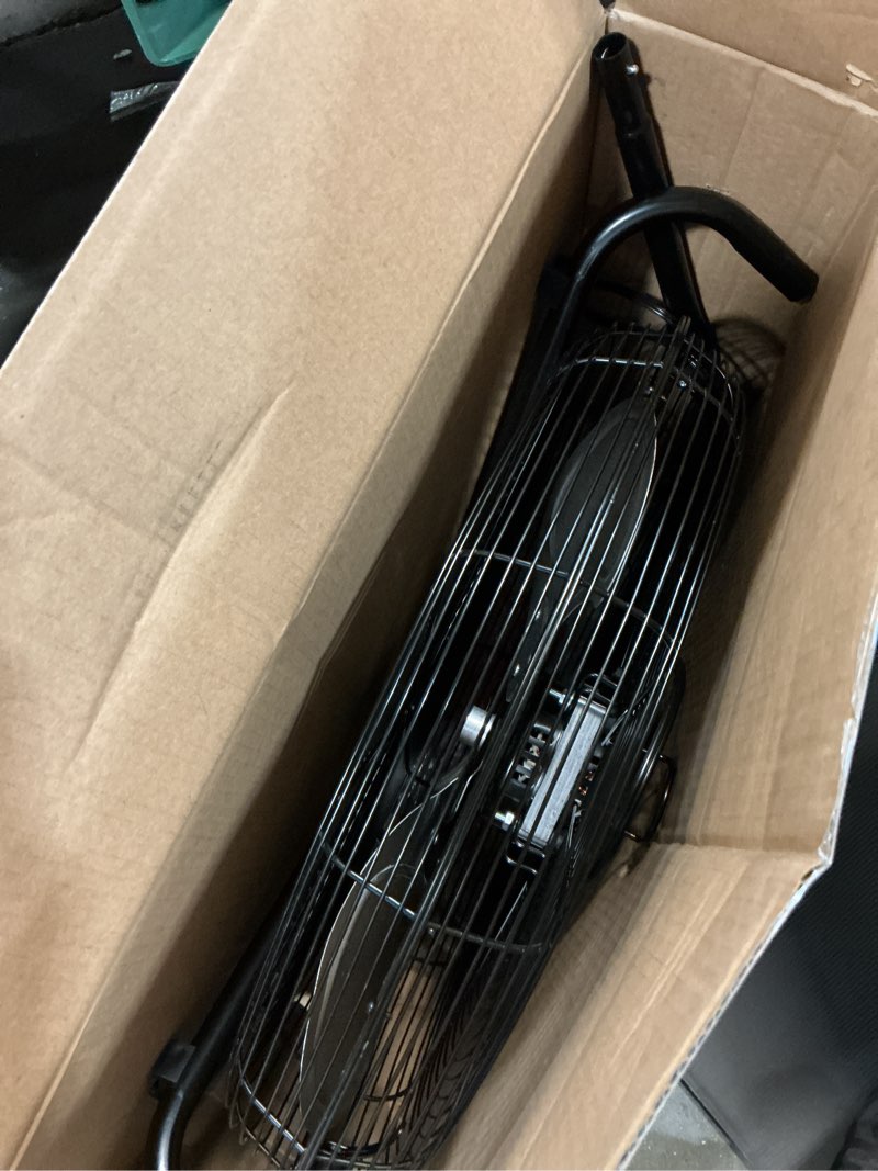 Condition photo showing As Is for utilitech 20-in 120-volt 3-speed high velocity indoor black floor fan