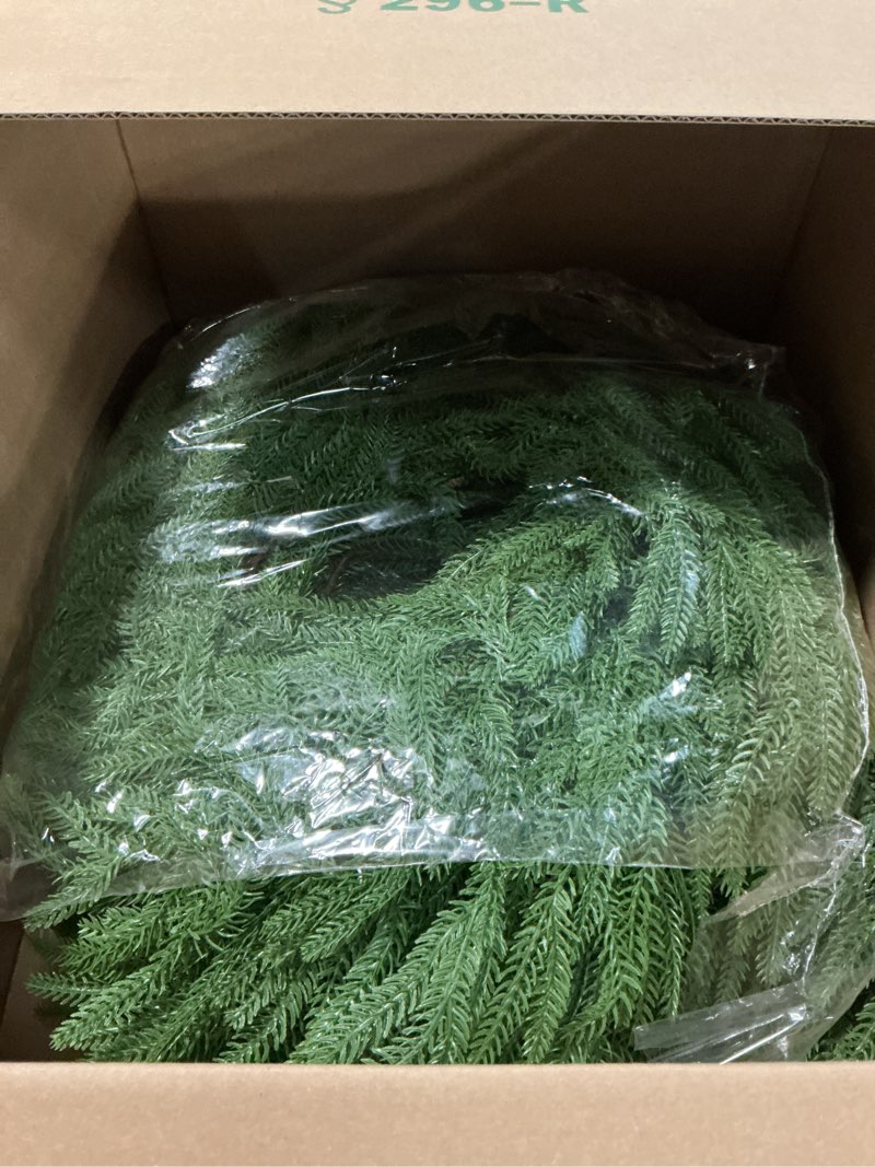 Condition photo showing Good Condition for Christmas Decorations Artificial Norfolk Pine Garlands 9FT, 4Pcs Real Touch Winter Pine Garland, Green Artificial Greenery Garland for Table, Mantle, Wall, Indoor, Outdoor Decorations 9 FT 4