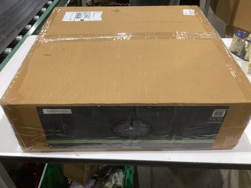 Condition photo showing New/Like New for Canarm Zain 1-Light Pendant Light, Handcrafted Black Shade with Adjustable Hanging Height, Boho Lighting for Bedroom, Dining Room or Kitchen