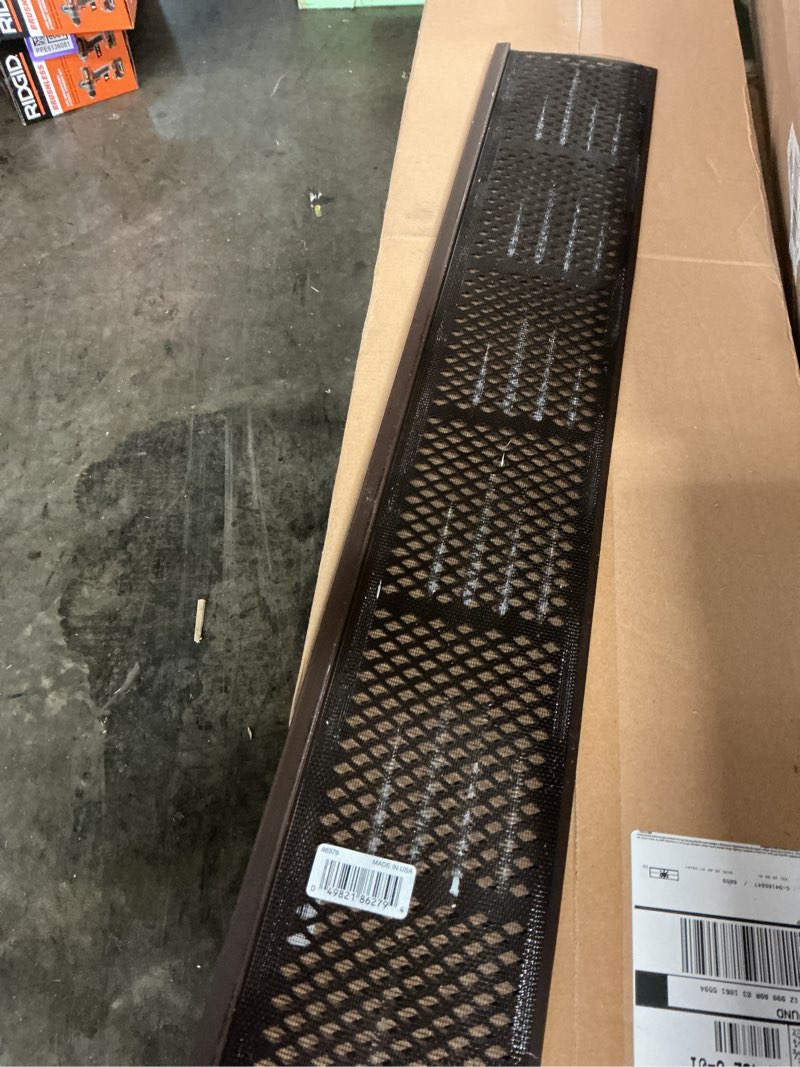 Condition photo showing As Is for snap-in filter 3 ft. brown vinyl micro-mesh gutter guard