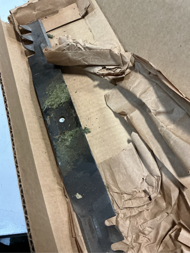 Condition photo showing As Is for commercial mulching blade for 22 in. cut toro recycler mowers replaces oem #'s 108-9764-03 and 131-4547-03