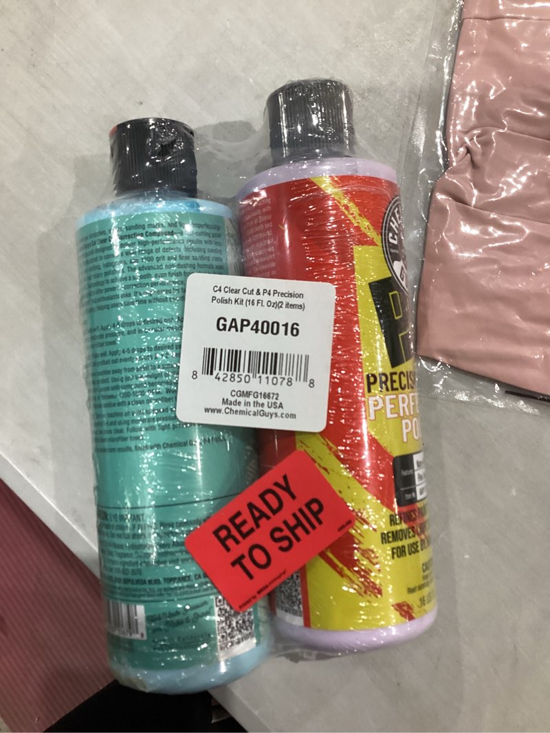 Condition photo showing New/Like New for Chemical Guys C4 & P4 Clear Cut Correction Compound and Precision Paint Perfection Polish Combo - Removes Scratches, Swirls, Towel Marks, and Etching, Restores Gloss, Polishing Kit - 2 x 16 oz C4 & P4 Bundle