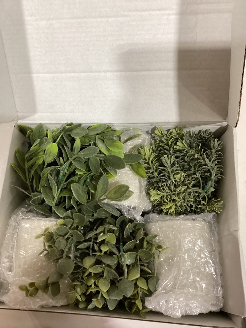 Condition photo showing As Is for der rose 3 pack mini potted fake plants artificial plastic eucalyptus plants topiaries for home office desk farmhouse shelf room bathroom decor(sage green)