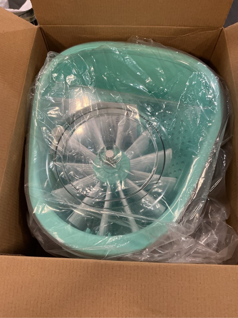 Condition photo showing New/Like New for joymoop joyloop fruit cleaner spinner, large produce rinse bowl with drain basket, vegetable scrubber for berries, grapes, salad and vegetables light blue