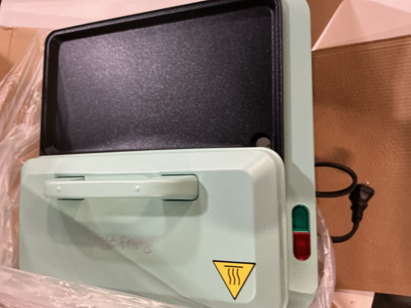 Condition photo showing Good Condition for baker's friend breakfast sandwich maker, nonstick electric griddle & grill combo, 3 in 1 breakfast station, make egg muffin sandwiches burgers hot dogs & pancakes, includes burger press, tong & brush