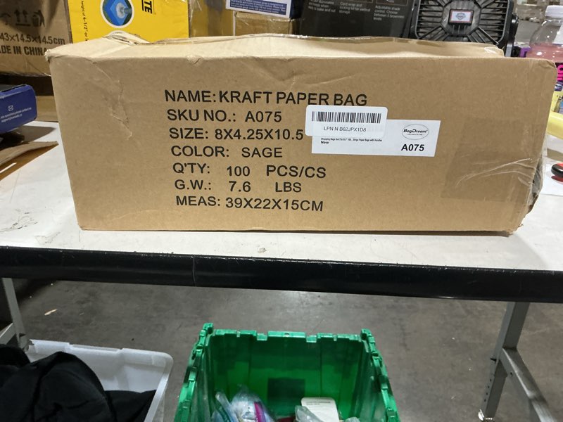 Condition photo showing New/Like New for bagdream gift bags 8x4.25x10.5 inches 100pcs kraft paper bags with handles bulk medium, green stripe, 100% recycled, retail merchandise grocery paper sacks
