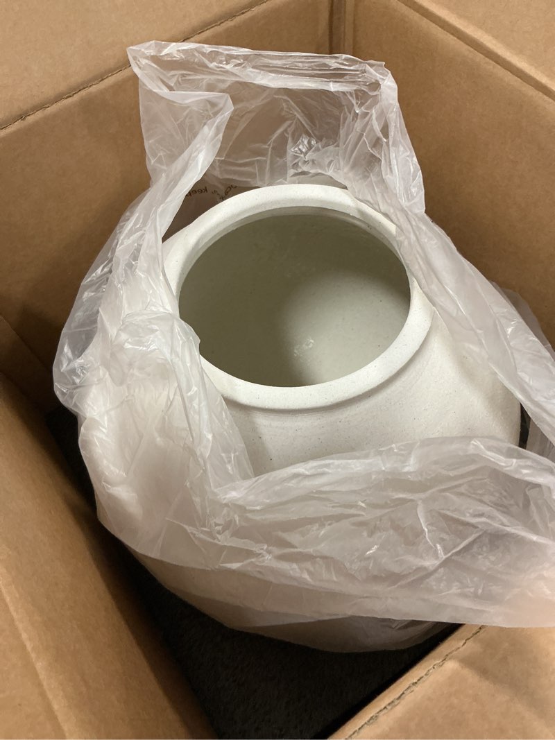 Condition photo showing Good Condition for White Ceramic Vase - Large 12.5 Inch Round Floor Vase for Centerpieces, Farmhouse Rustic Minimalist Home Decor (Sandstone White) Sandstone White 12.5 inch