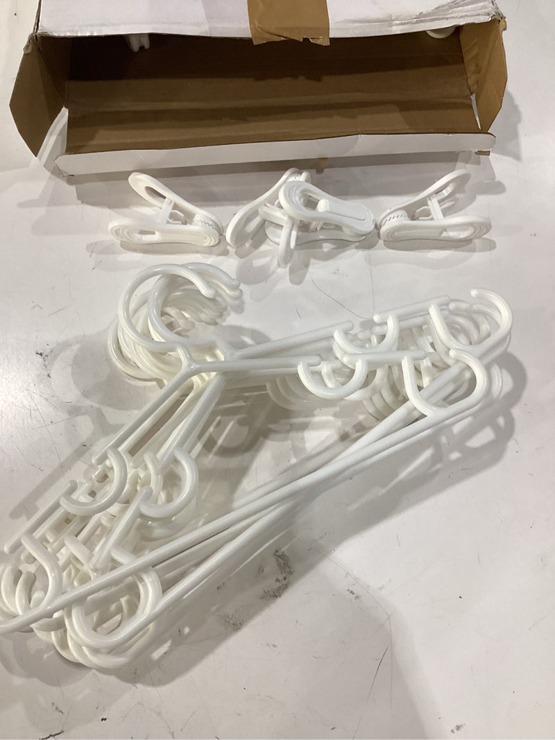 Condition photo showing New/Like New for hsei 5/10/40 pack baby hangers with 10/20/80 clips plastic kids pants hanger for newborn nursery/daycare/preschool closet/wardrobe organizer baby shower party(60 packs total,white,10.6 inch) 60 white 10.6 inch