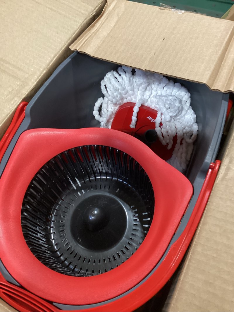 Condition photo showing Good Condition for o-cedar easywring microfiber spin mop & bucket floor cleaning system + 2 extra refills, red/gray spin mop & bucket with 2 extra refills