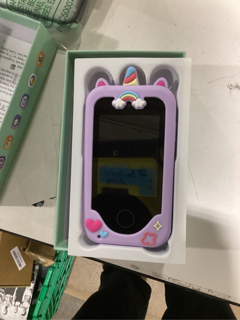 Condition photo showing Good Condition for kids smart phone for girls, christmas birthday gifts for girls age 3-10 kids toys cell phone, 2.8" touchscreen toddler learning play toy phone with dual camera, game, music player, 8gb card purple light purple