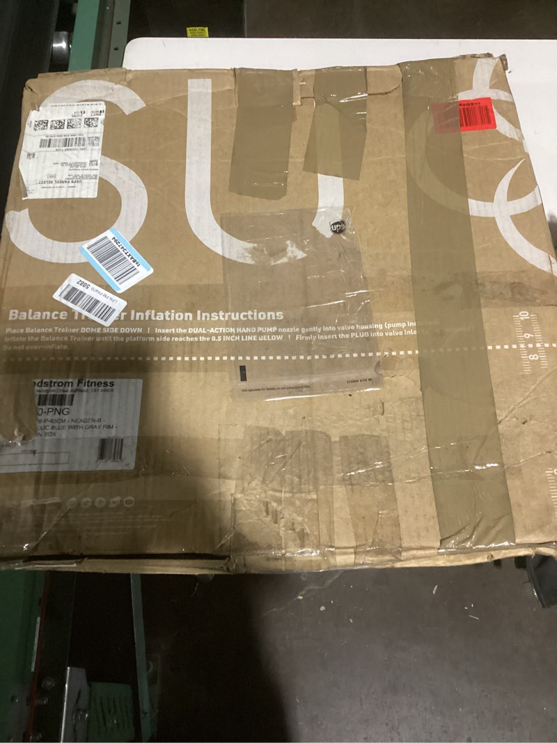 Condition photo showing New/Like New for bosu nexgen 25in home fitness exercise gym strength flexibility balance trainer with rubberized non skid surface and hand air pump blue