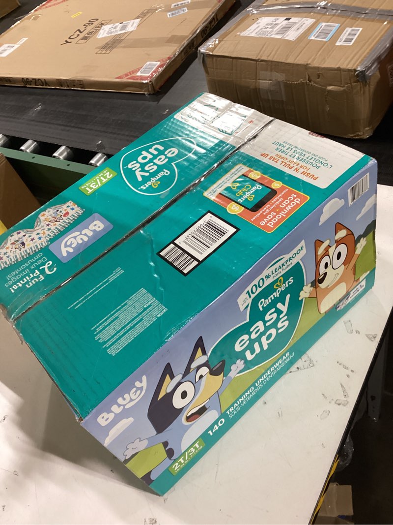 Condition photo showing As Is for Pampers Training Pants - Easy Ups Boys & Girls Bluey - Size 2T-3T, 140 Count, Children's Potty Underwear (Packaging May Vary) 2T-3T 140