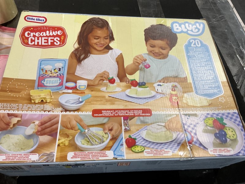 Condition photo showing As Is for Little Tikes Creative Chefs Bluey Pavlova Kit with 15 Accessories, Pretend Play Cooking Set, for Boy