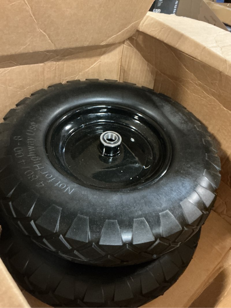 Condition photo showing Good Condition for cenipar 4.80/4.00-8" flat-free tire and wheel, 16" solid wheelbarrow tires with 5/8" or 3/4" bearings, 3-7" centered hub 4.80/4.00-8 tire and wheel for wheelbarrow garden trolley and wagons(black) black 4.80/4.00-8"