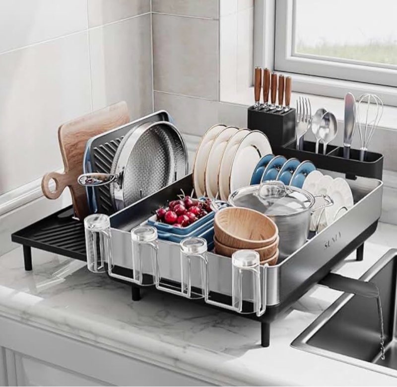 SUNLY Large Dish Drying Rack, Expandable Dish Racks for Kitchen Counter, Space Saving 304 Stainless 