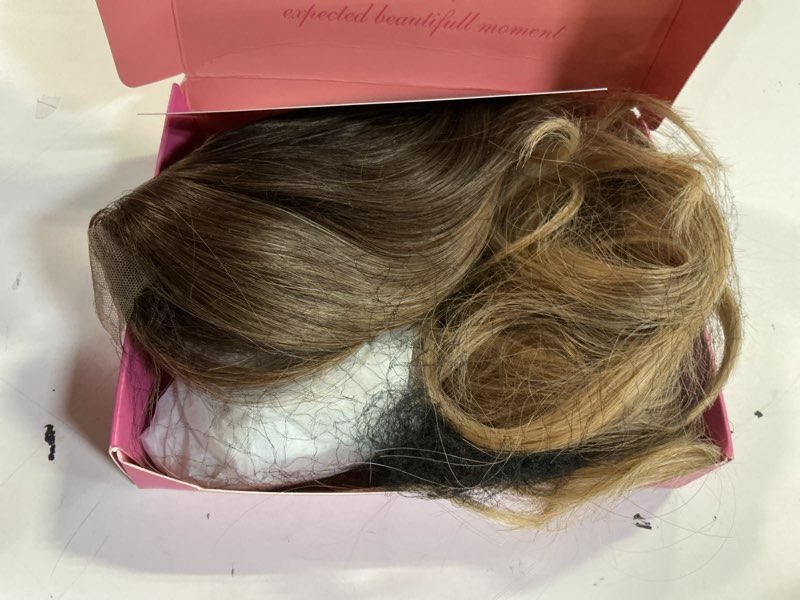 Condition photo showing Good Condition for udu wavy hair topper for women - 20" brown topper with ombre highlight synthetic wig clip in hair piece for thinning hair, adds volume and fringe bang ombre brown blonde