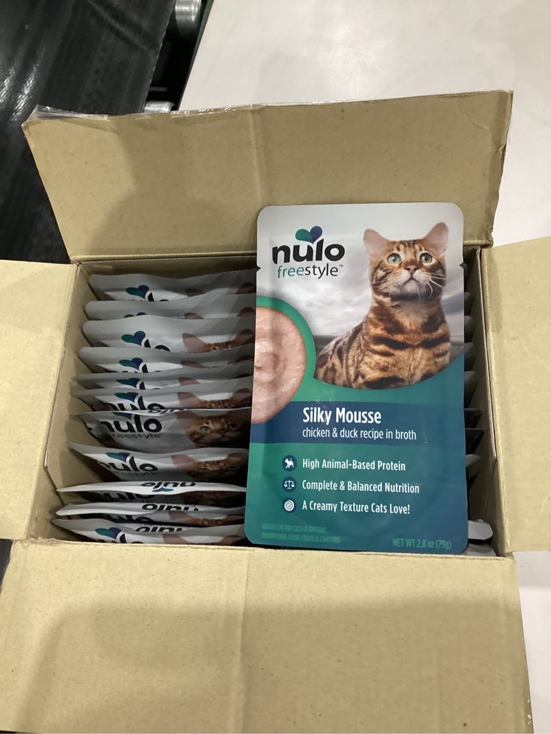 Condition photo showing New/Like New for Nulo Freestyle Wet Cat Food 24 Pack Mousse, Smooth As Silk Texture with High Animal-Based Protein for Complete and Balanced Nutrition Your Kitten to Senior Cat Will Crave Tuna & Shrimp (Pack of 24)