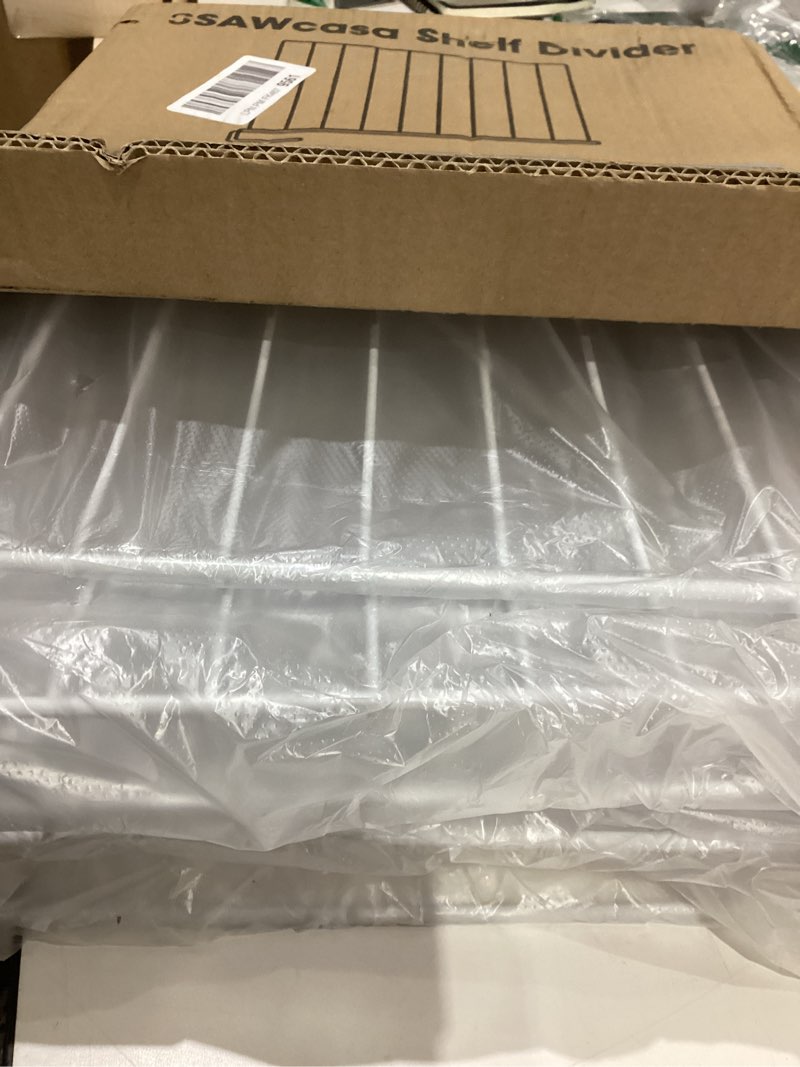 Condition photo showing New/Like New for Shelf Dividers, 8 Pack Shelf Dividers for Closet Organization, Metal Closet Shelf Organizer for Wood Shelves Separators for Purse Handbag Sweater Clothes Book Storage Bedroom Wardrobe Kitchen Cabinet Metal Wood Shelf Divider