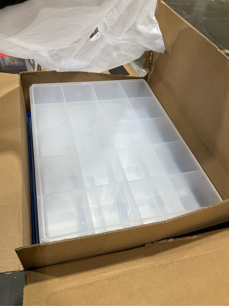 Condition photo showing Good Condition for Storage Organizer Box for Lego, Toy Box with Building Plate Lid and Removable Tray, Building Block Storage, Stackable Plastic Organizer Bins 2 Picks Red+Blue-2Packs