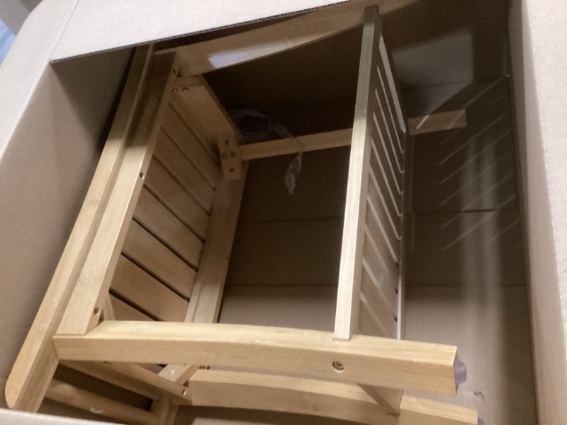 Condition photo showing Good Condition for Bamboo Shower Bench Inside Shower Stool with Storage Shelf, Spa Bath Chair for Bathroom, Seat or Organizer for Living Room, Bedroom and Garden - Great for All Ages Unisex Elderly (Large, Natural)