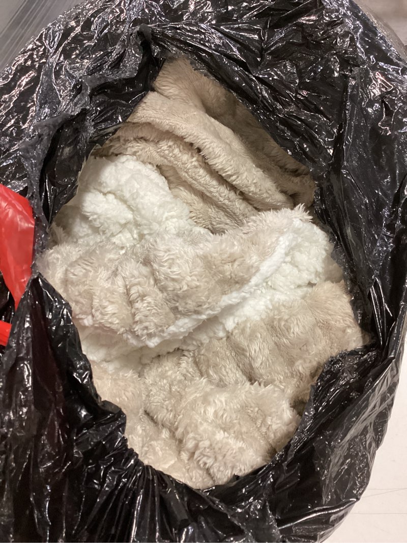 Condition photo showing As Is for Bedsure Sherpa Blanket King Size for Bed - Super Soft, Cozy Fleece Thick Warm Blanket for Winter Christmas, GentleSoft Home Room Decor, Beige, 108x90 Inches 01 - Beige King (108" x 90")