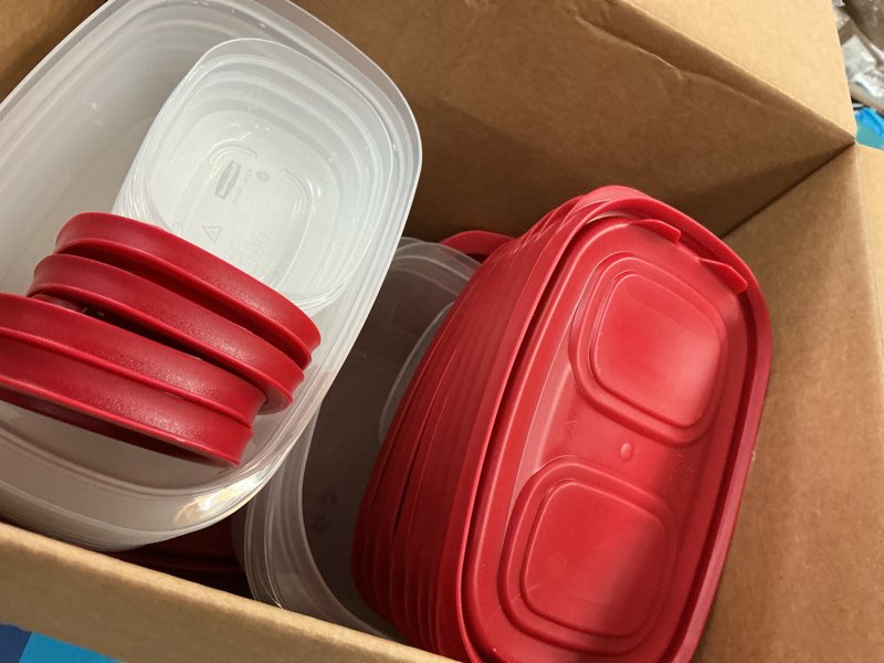 Condition photo showing As Is for rubbermaid easystore containers with lids, 30-piece set