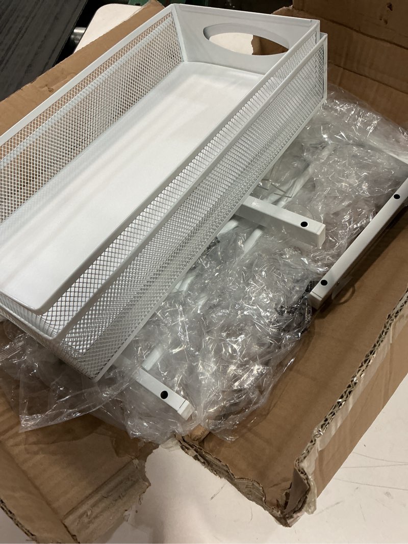 Condition photo showing Good Condition for Under Sink Organizer, 2 Pack 2 Tier Pull out Cabinet Organizer Baskets with Mesh Sliding Drawers, Slide out Sink Storage Shelves for Kitchen, Bathroom, Pantry, Cabinet Organizers and Storage(White) White 2 Pack