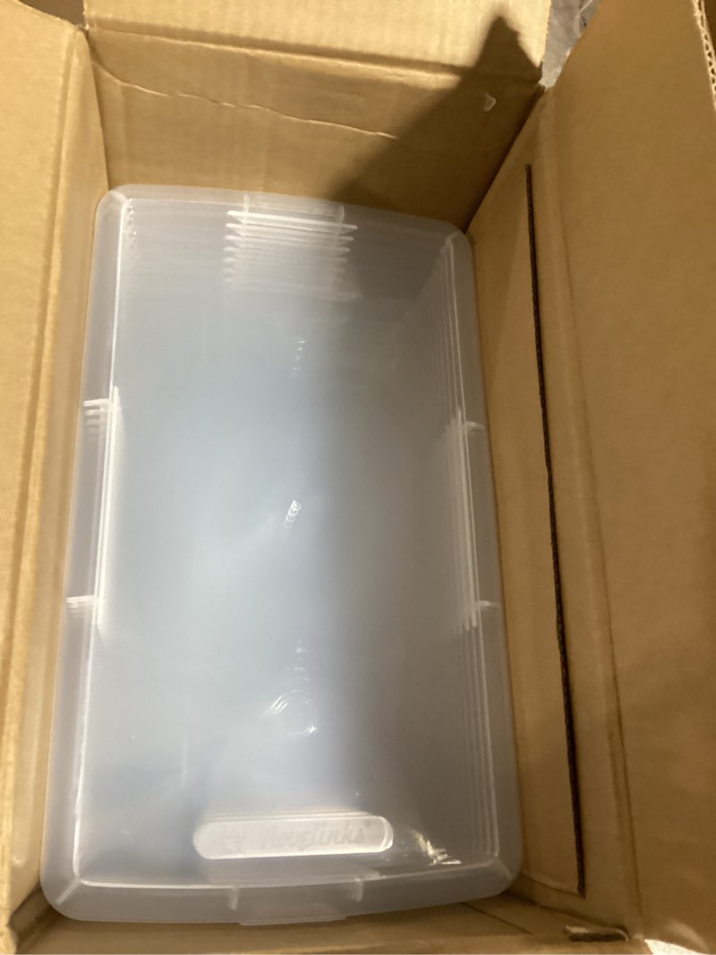 Condition photo showing Good Condition for stackable plastic storage shoebox, bpa-free nestable container with latching lid to organize shoes, see-through box for home and office, multi-purpose clear bins (12 pack 6 quart)