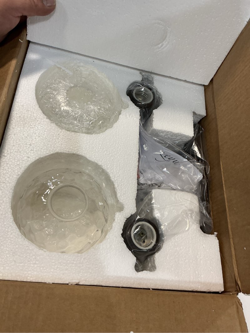 Condition photo showing Good Condition for zeyu 2-light bathroom vanity light, farmhouse wall sconce lighting with clear hammered glass, oil rubbed bronze finish, zjf63b-2w orb oil rubbed bronze|hammered glass 2-light