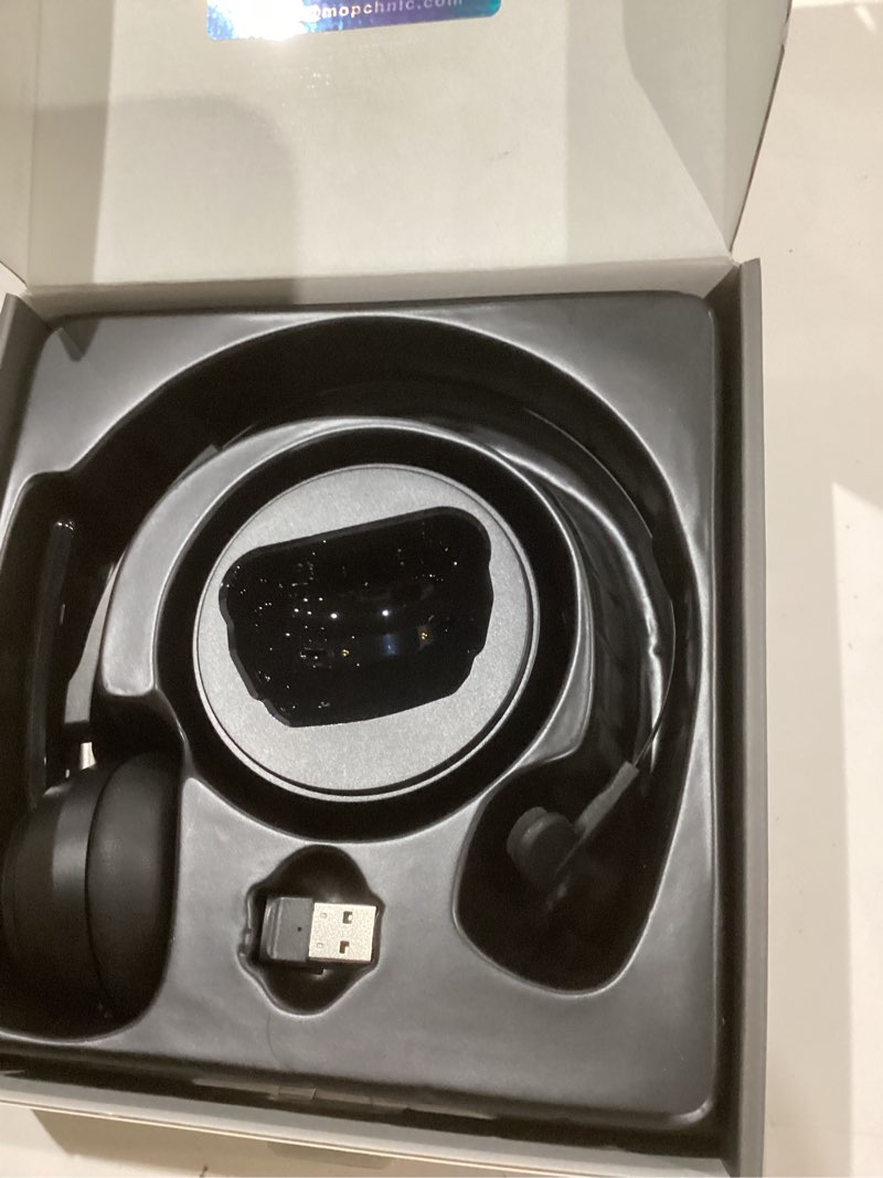 Condition photo showing Good Condition for bluetooth headset, wireless headphone with ai noise-canceling microphone on ear wireless headset with usb dongle for computer office black