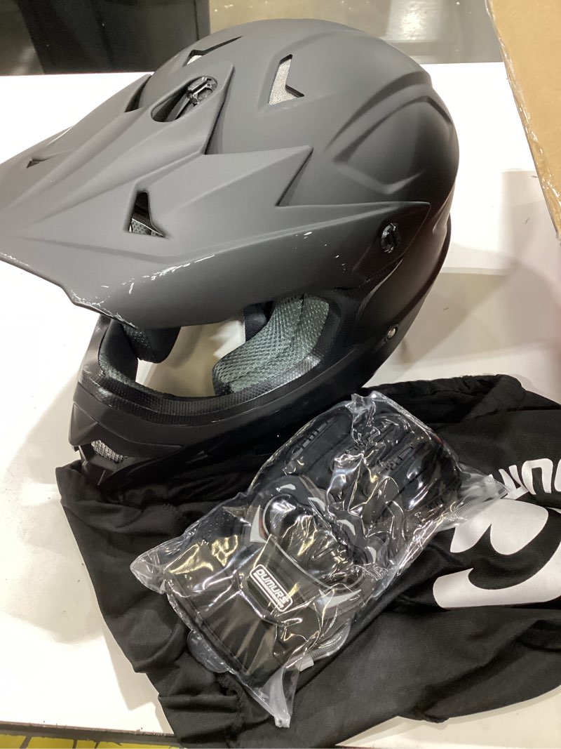 Condition photo showing As Is for oumurs adult atv dirt bike helmet with goggles gloves & mask quick release buckle adjustable sun visor motorcycle adult helmet off-road motocross downhill moped mx for unisex-adult matte black large