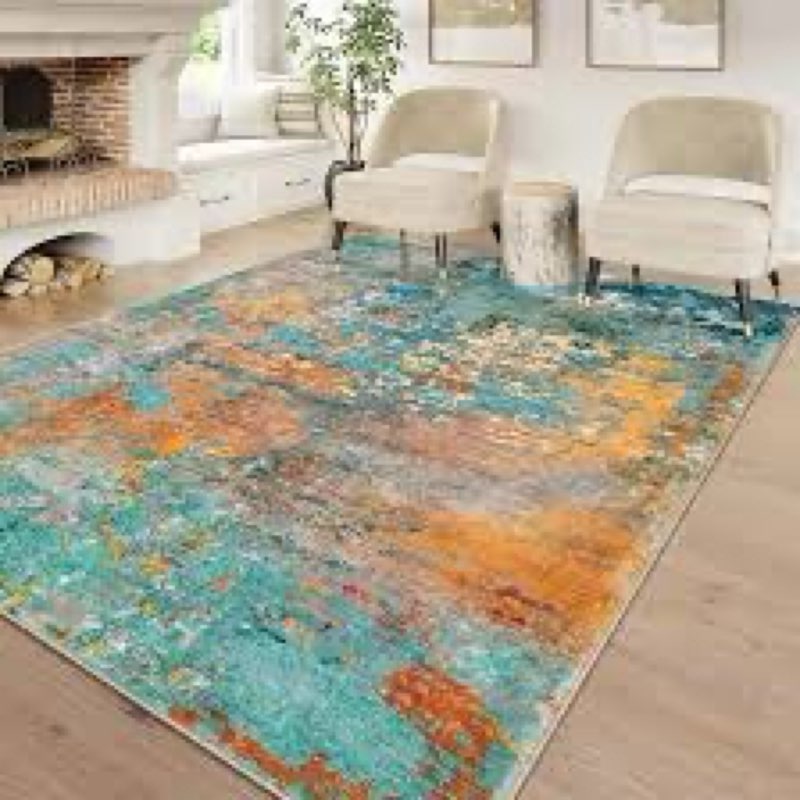 Lahome Modern Abstract Area Rug 6x9 Rugs for Living Room, Washable Accent Bedroom Rug Low Pile Non S