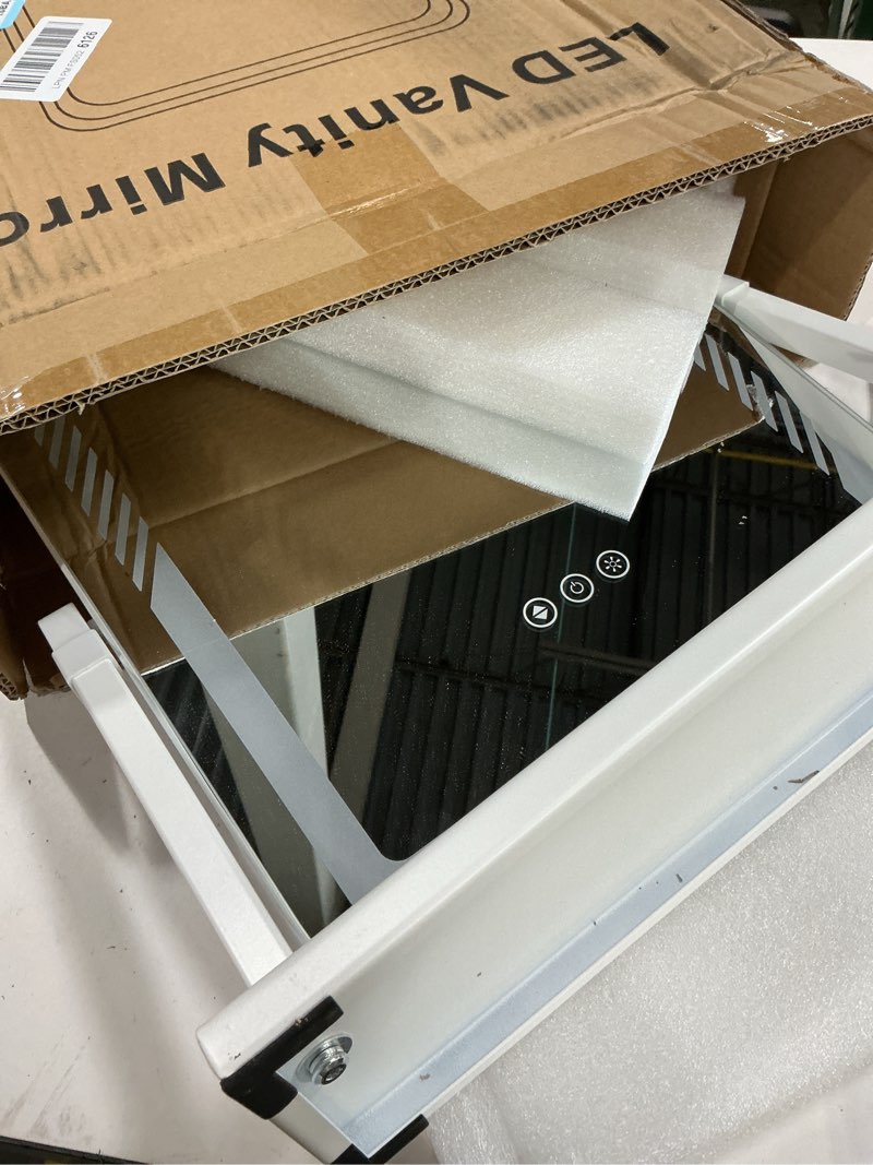 Condition photo showing Good Condition for kcavvi vanity mirror with lights, height-adjustable & 360° rotation, 1/10x magnification, three color lighting modes, makeup mirror smart touch control, large vanity desk mirror (17.5in,white) 17.5"l x 15.5"w
