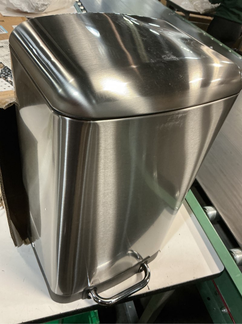 Condition photo showing Good Condition for amazon basics rectangular small trash can with soft-close step pedal, removable inner bucket, hands-free, space-saving, smudge resistant, 20l / 5.3 gallon, nickel wide 5.3 gallon nickel