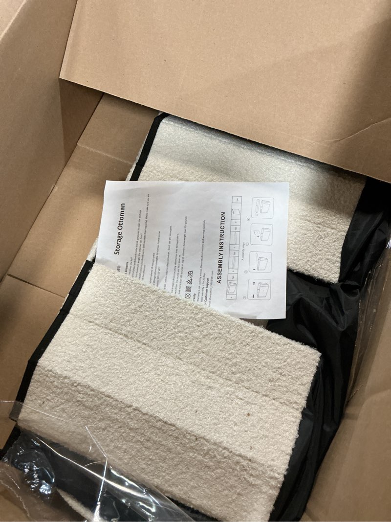 Condition photo showing Good Condition for B FSOBEIIALEO Ottoman with Storage for Living Room, Sherpa Folding Storage Ottoman Foot Rest, 30 Inches Collapsible Bedroom Bench White 30"*15"*15" White
