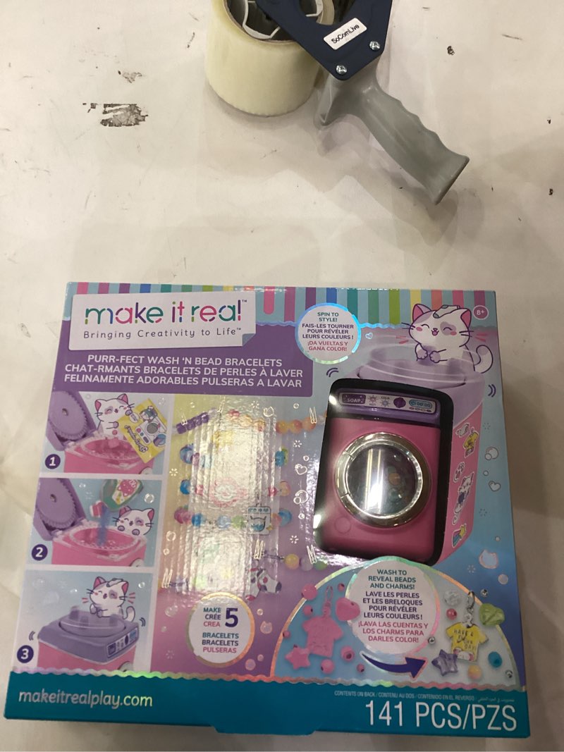Condition photo showing New/Like New for Make It Real: Purr-FECT Wash 'N Bead Bracelets - 141pc, DIY Jewelry Craft Kit, Design-Make 5 Charm Bracelets, Spin to Style, Bead Cleaning, Kids 8+ Purr-FECT Wash'n Bead