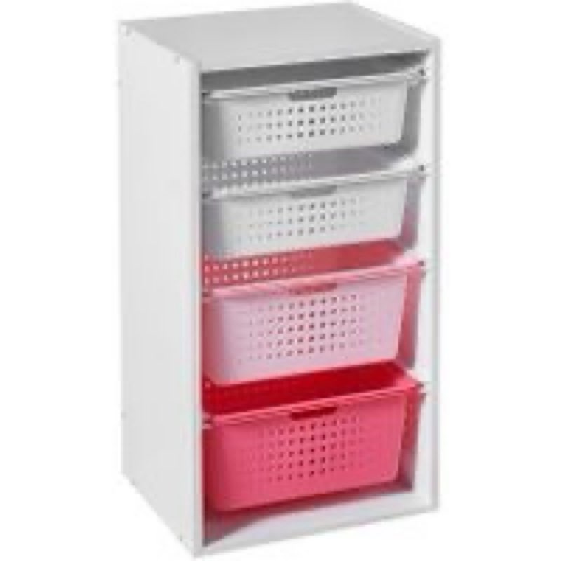 your zone kids sliding bin organizer with 4 storage bins, pink