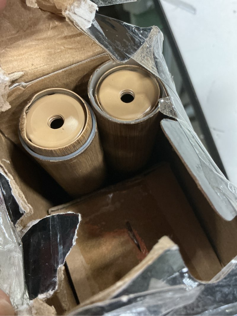 Condition photo showing Good Condition for 1-1/8 inch diameter faux wood curtain rod with wood grain finials, 72-144 inch telescoping single curtain rods for window width 68-140 inch, 1 pack 72-144'' chestnut color