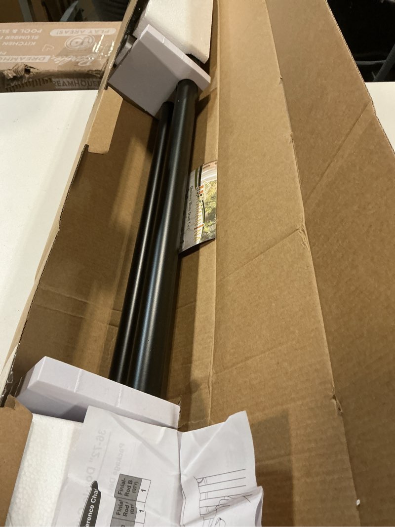 Condition photo showing As Is for tonial 1 inch double curtain rods 72 to 144 inch (6 to 12 ft), heavy duty decorative drapery rod for windows 69 to 140 inch (5.75 to 11.7 ft) with small cap finial, black black 72-144"