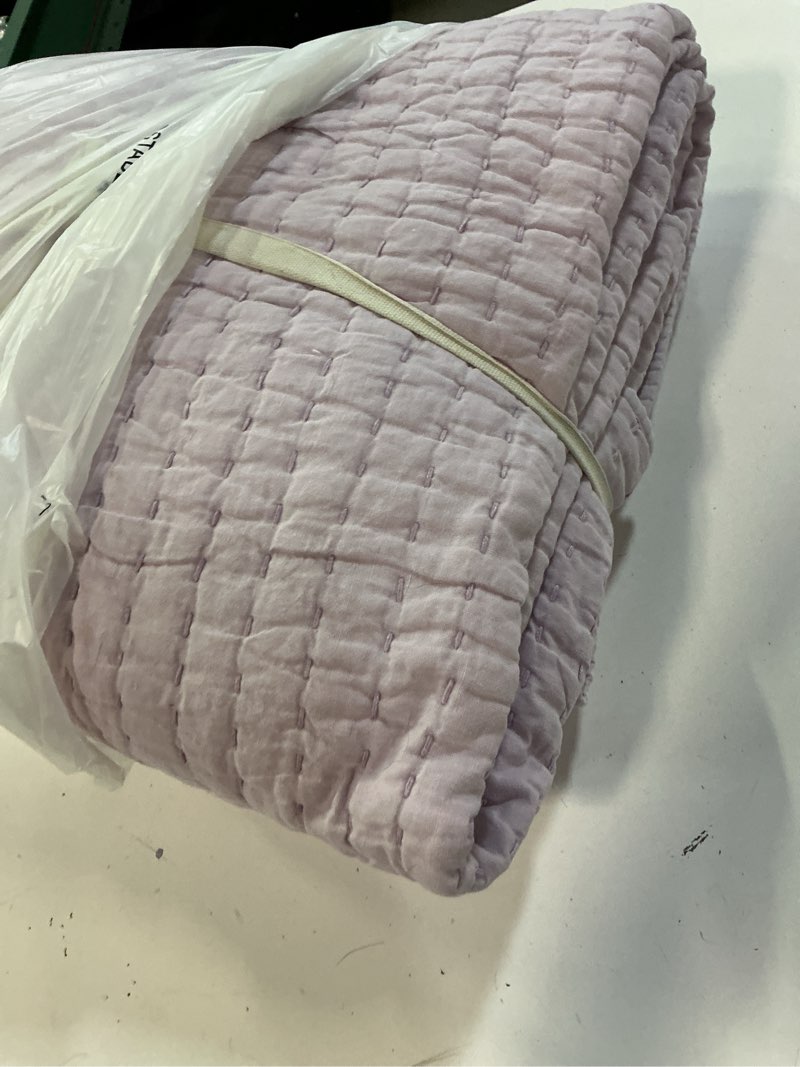 Condition photo showing As Is for european linen cotton stitch quilt, king/cal king, orchid