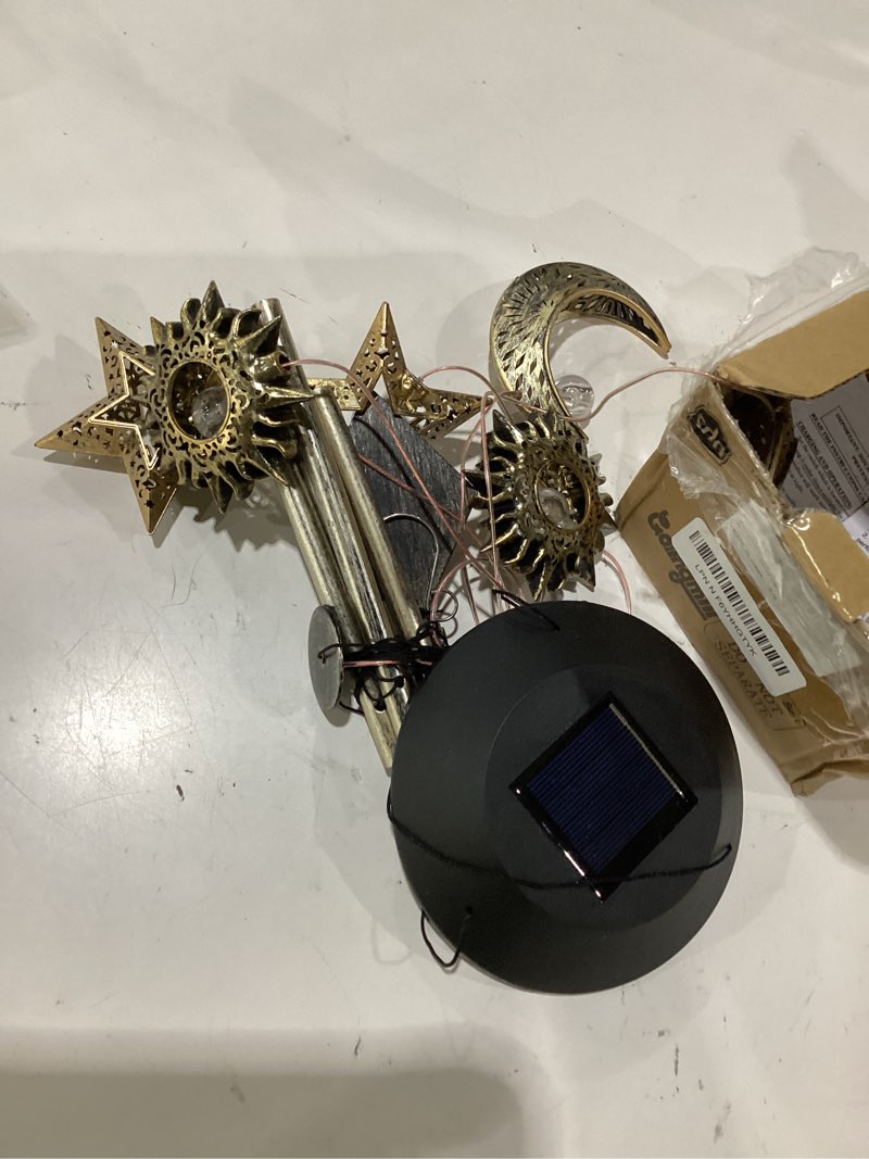 Condition photo showing As Is for colingmill solar wind chimes for outside waterproof hanging wind chimes lights outdoor decor yard garden gifts for mother mom grandma wife neighbors(sun moon star,warm colored lights) sun moon star warm colored lights