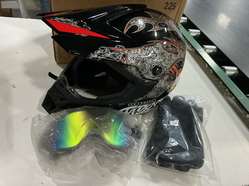 Condition photo showing Good Condition for ((x-large ))motocross helmet atv dirt bike helmets off-road helmet with gloves goggles for unisex adult youth dot/fmvss 218 approved ((black