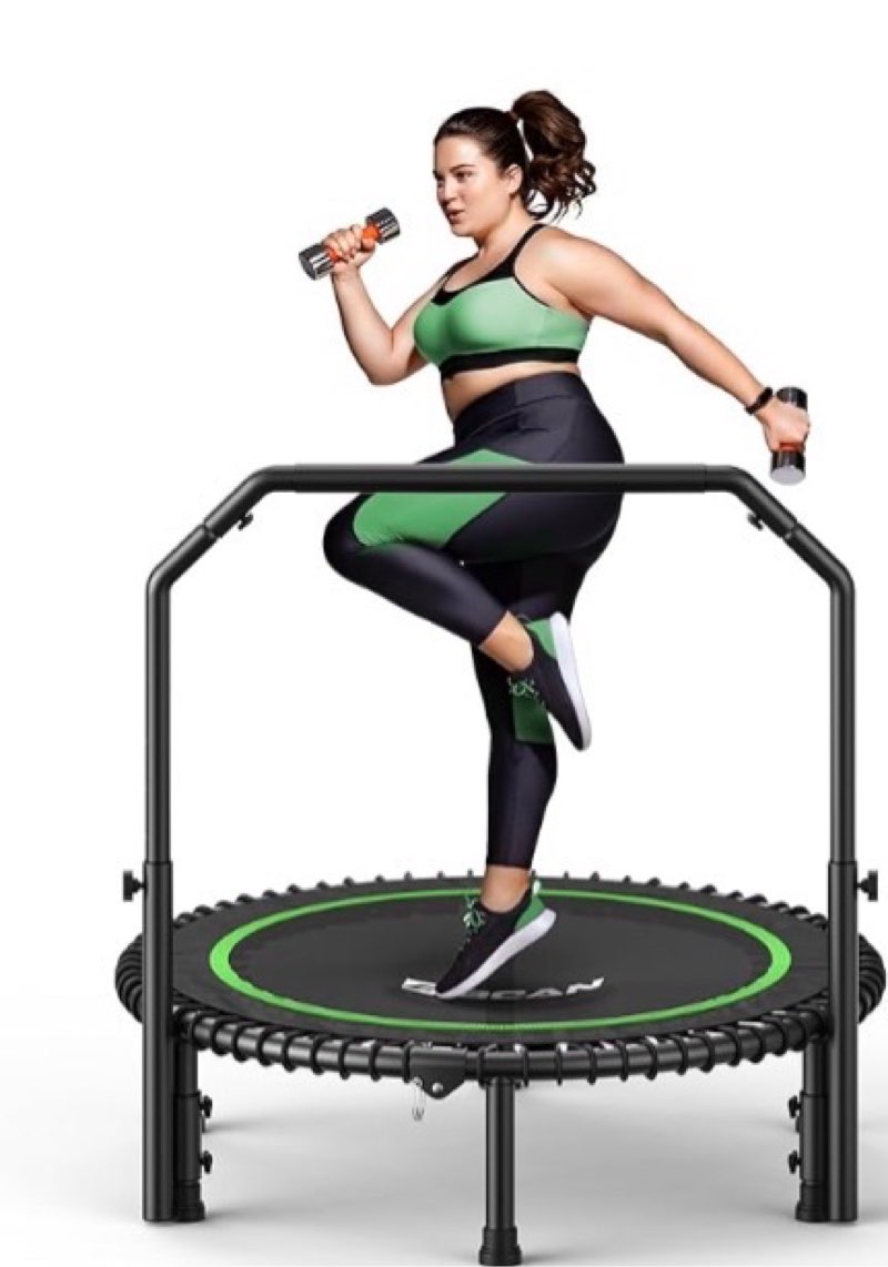 BCAN 450/550LBS Mini Rebounder Trampoline for Adults with Bar, Fitness Trampoline with Bungees, Adjustable Handle, Stable & Quiet, Indoor Outdoor, Whole-Body Workout & Relaxation at Home-40IN/48IN