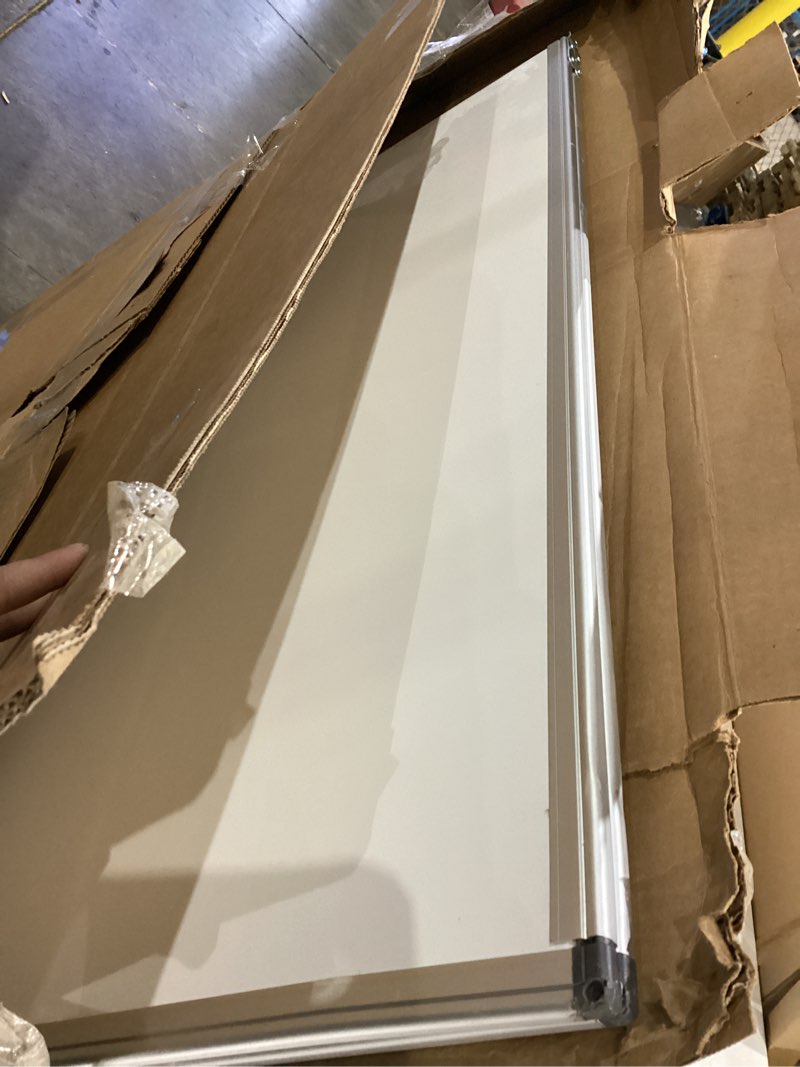 Condition photo showing As Is for jiloffice large foldable white board 60x40 inches, dry erase magnetic white board, silver aluminum frame with 2 detachable marker tray wall mounted board for office home and school 60 x 40 inch silver