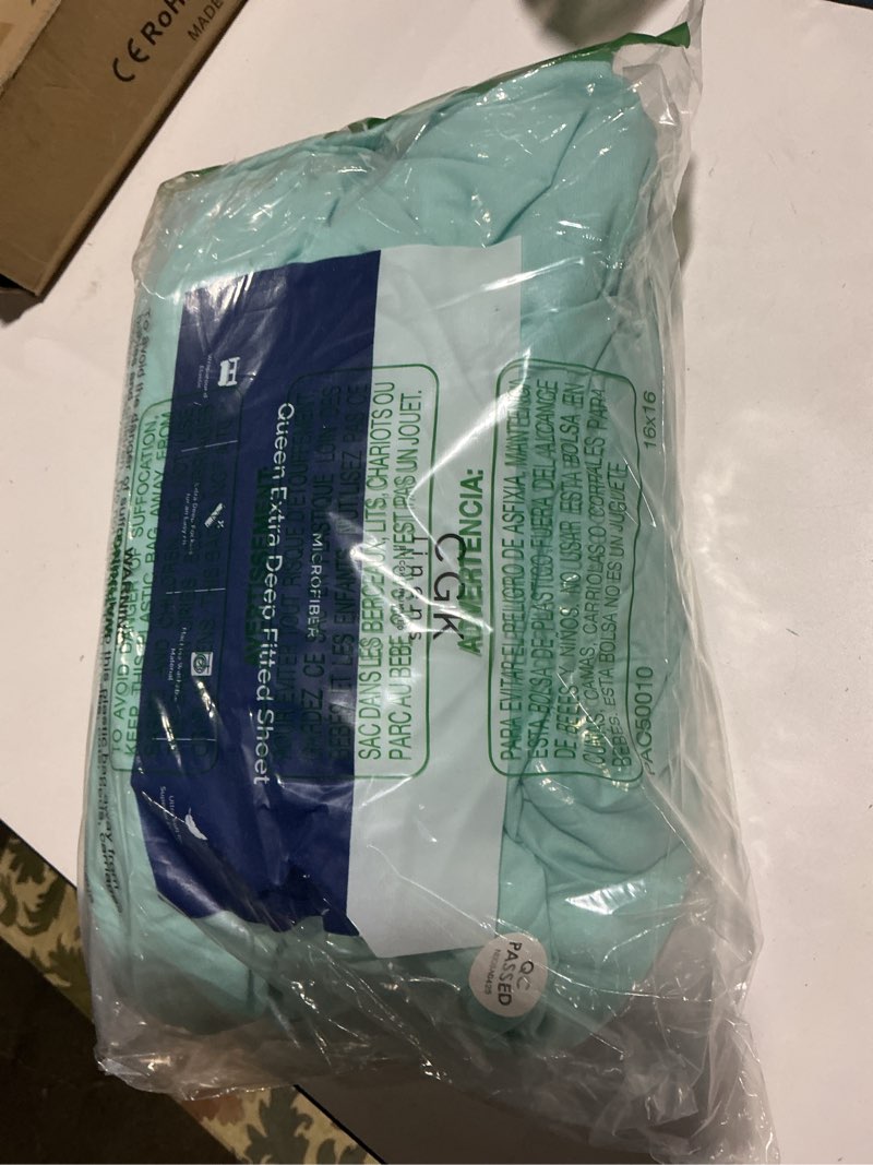 Condition photo showing As Is for Extra Deep Queen Fitted Sheet - Hotel Luxury Single Fitted Sheet Only - Easily Fits 18 inch to 24 inch Mattress - Ultra Soft, Wrinkle & Fade Free w/Extra Deep Pockets - Breathable & Comfy - Spa Blue Queen 21 - Spa Blue