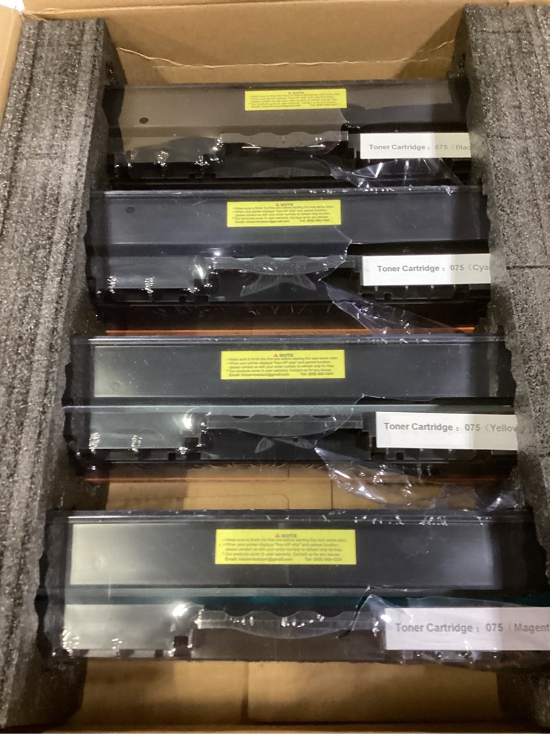 Condition photo showing New/Like New for 075 Toner Cartridge Compatible Replacement for Canon 075 075H Toner Cartridge Set Works for Canon Color imageCLASS MF662Cdw MF663Cdw MF665Cdw LBP646Cdw LBP647Cdw LBP640 MF660 Series Printer, 4 Pack 075 Color 4-Pack